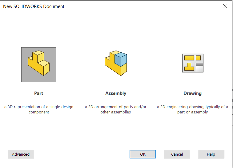 صفحه New Solidworks Document برای شروع به طراحی پایپینگ توسط 3D Sketch